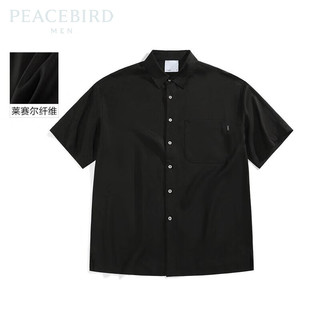 太平鸟男装  外穿式短袖衬衫潮B1CJC2414 黑色 L