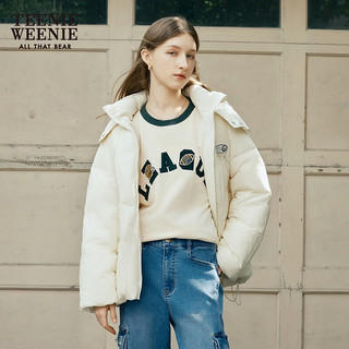 Teenie Weenie小熊秋冬中长款连帽轻薄羽绒服保暖外套女 象牙白 170/L