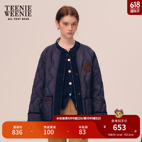 Teenie Weenie小熊秋冬中长款圆领叠穿羽绒服保暖外套女 藏青色 155/XS