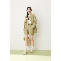 诗凡黎（'SEIFINI）莱赛尔翻领卡其风衣2024年春中长工装风外套高腰短裤女 深卡其 裤子 发 M