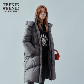 Teenie Weenie小熊秋冬长款连帽轻薄羽绒服舒适保暖外套女 灰色 165/M