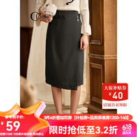 Olrain欧芮儿夏装女装高腰显瘦黑色半身裙女中长款不规则气质A字裙 黑色 160/68A/M