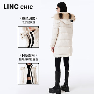 LINCCHIC金羽杰轻奢狐狸毛领羽绒服女中长款轻暖皮草羽绒Y23806312 高街灰白 M适合120斤以下