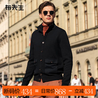 布先生麂皮口袋加厚羊毛外套纽扣毛衣开衫男羊毛衫BT12329 黑色 XXL/185
