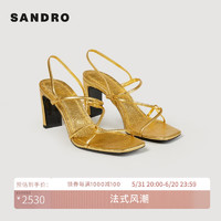 SANDRO经典款女士法式时尚细带复古金色方形高跟凉鞋SFACH00940 200/金色 36