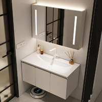 YILANG 镱朗 304不锈钢浴室柜组合 极简奶油风（镜柜款） 90cm