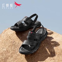 红蜻蜓时尚沙滩鞋2024夏季牛皮爸爸鞋子舒适两穿凉鞋男 WTT24015黑色39