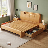 杜沃 实木床双人床主卧室北欧风原木单人高箱储物大床1.5米*2米抽屉款