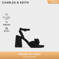 CHARLES & KEITH CHARLES&KEITH24春蝴蝶结绒布粗跟露趾高跟凉鞋CK1-60920367 BLACK TEXTURED黑色纹理 39