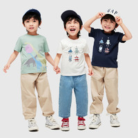 88VIP：Gap 盖璞 男女幼童2024春季新款纯棉印花圆领短袖T恤儿童装上衣