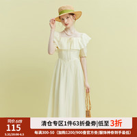 范思蓝恩23FS12493 法式一字肩两穿连衣裙女夏季海边度假长裙 奶油白 S