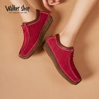 Walker Shop 奥卡索 女鞋本年命单鞋平底磨砂牛皮蜗牛鞋舒适妈妈休闲豆豆鞋 M012001 红色 38码