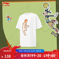 李宁 LI-NING×迪士尼高飞联名系列童装男大童短袖T恤24春夏运动上衣 标准白-1 170cm