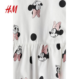 H&M童装女童2024夏季裙子可爱印花短袖柔软棉质连衣裙1220362 白色/米妮老鼠 150/76