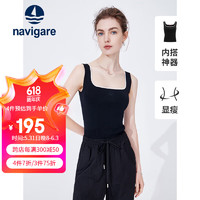 Navigare意大利小帆船女士修身显瘦针织背心打底衫2324904503 黑/白 L 