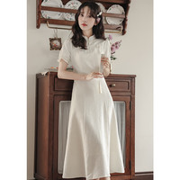 闾婧订婚衣服女平常可穿白中式伴娘服订婚礼服连衣裙日常可穿 杏色 M