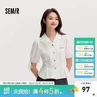 森马（Semir）短袖衬衫女短款泡泡袖蝴蝶结甜美俏皮少女感秋季纯棉衬衣时尚