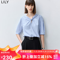 LILY2024夏时尚设计感别致扭结式领口显瘦百搭上衣雪纺衫衬衫 404浅蓝 L