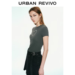 URBAN REVIVO 女潮流休闲立体爱心装饰修身圆领T恤UWV440217 中灰 S