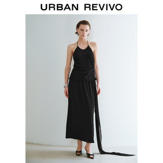 URBAN REVIVO 女士时髦百搭垂感高腰系带A字半裙 UWG540069 黑色 XS