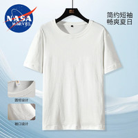 NASA MARVEL 纯棉短袖t恤男士夏季薄款透气休闲时尚纯色ins半袖上衣服 白色 L