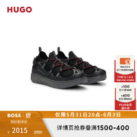 HUGO男士2024夏季针织鞋面易穿脱袜式休闲运动鞋 005-黑色 EU:41