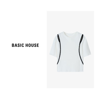 Basic House/百家好T恤时尚夏季设计师圆领设计感B0624B5S972 黑色 M120-130斤