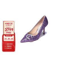 JIMMY CHOO 奢侈品 女士闪光面料饰扣尖头高跟鞋单鞋紫色 SARESA 85 ZXV 221 PINK VIOLET 36码