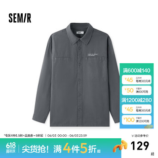 森马（Semir）长袖衬衫男2024秋季潮流复古风宽松工装时尚字母印花上衣 深灰20902 160/80A/XS