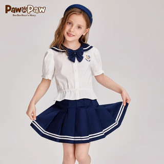 PawinPaw卡通小熊童装2024年夏季女童海军领衬衫套装百褶裙 粉红色/25 090