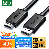 UGREEN 绿联 DP转HDMI转接线4K高清线1.2版电脑显示器连接线DisplayPort转hdmi公对公 1.5米35836