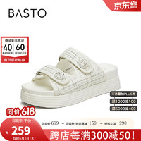 BASTO 百思图 2024夏季时髦法式复古小香风运动厚底女拖鞋UCS08BT4 米白 39