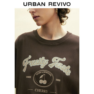 URBAN REVIVO 女装简约休闲印花宽松圆领短袖T恤UWL440164 深棕色 S