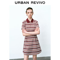 URBAN REVIVO 女士复古风格纹学院风短袖连衣裙 UWU740074 浅红色格子 S