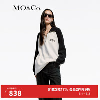 MO&Co.2024春美式复古撞色宽松棉质卫衣裙连衣裙MBD1DRS065 米白色 S/160