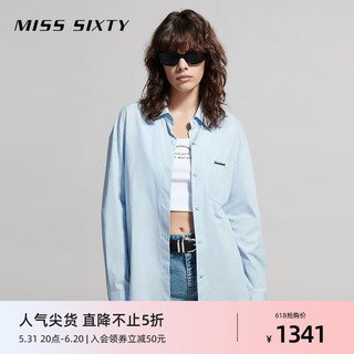 MISS SIXTY2024夏季长袖衬衫女宽松中长款慵懒百搭休闲街头风 蓝色 S