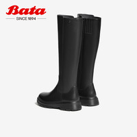 Bata及膝时装靴女2023冬商场牛皮粗跟骑士显瘦长筒靴WAG18DG3