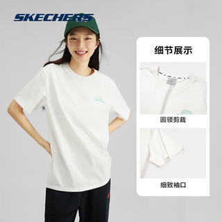 SKECHERS 斯凯奇 丨Skechers夏季男女同款缤纷休闲系列透气半袖针织短袖T恤 棉花糖白/0074 M