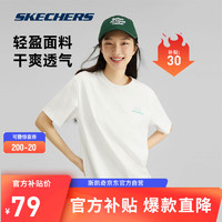 SKECHERS 斯凯奇 丨Skechers夏季男女同款缤纷休闲系列透气半袖针织短袖T恤 棉花糖白/0074 M