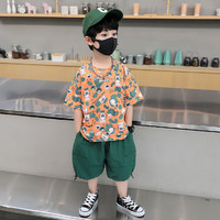 PAPIBEAR 啪吡熊 夏季新款男童韩版满印卡通透气舒适套装