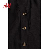 H&M HM女装连衣裙2024夏季 新款翻领中袖腰部系带衬衫式短裙1232079