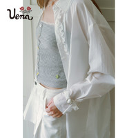 Uena 白色防紫外线UPF50+荷叶边宽松轻薄长袖防晒衬衫