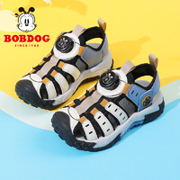 BoBDoG 巴布豆 童鞋男童包头凉鞋2024新款夏季小童软底纽扣沙滩鞋儿童鞋子