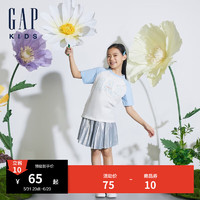 Gap女童2024春季纯棉logo撞色插肩袖短袖T恤儿童装上衣510070 蓝白色 110cm 亚洲尺码