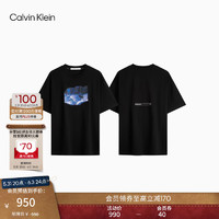 Calvin Klein Jeans24早秋男士休闲纯棉ck图案印花宽松短袖T恤J326354 BEH-太空黑 S