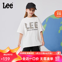 Lee儿童圆领短袖T恤2024夏季男女童纯棉宽松休闲薄款上衣童装 白色 120cm
