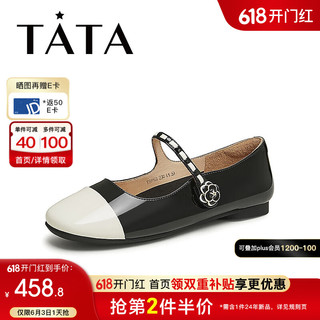 他她（TATA）2024秋时尚浅口女玛丽珍鞋YBP03CQ4 黑/米白 34