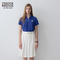 Teenie Weenie【长绒棉】小熊女装2024年新款学院风短袖POLO衫T恤 蓝色 155/XS