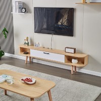 实木电视柜落地简约现代 小户型 简易极简地柜窄经济型客厅 原木色白门电视柜1米