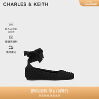 CHARLES & KEITH CHARLES&KEITH X Chet Lo系列绑带芭蕾舞鞋CK1-71720063 BLACK TEXTURED黑色纹理 35